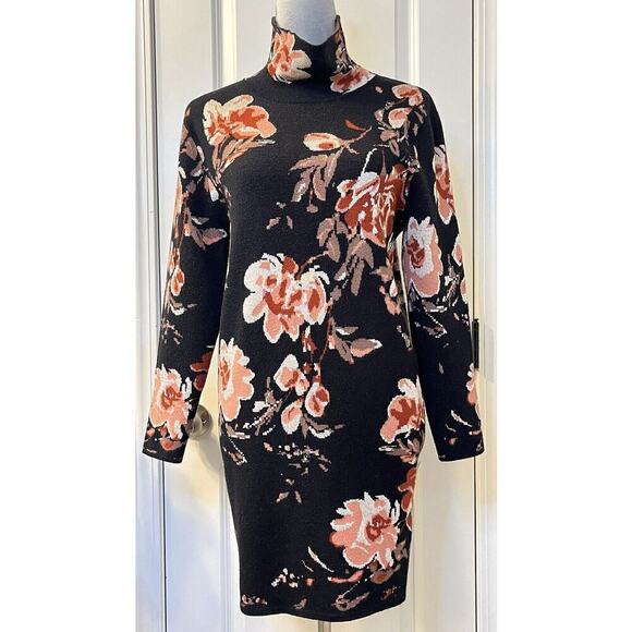 Ali & Jay Women’s Sweater Mini Dress Floral Turtleneck Dolman Sleeve S Cottage - Picture 2 of 14